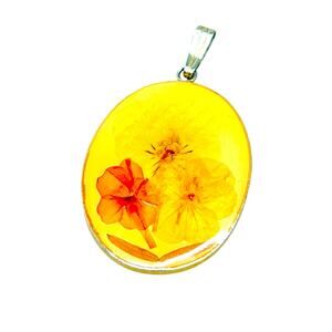 Amapola Yellow Orange Tones Resin Oval Floral Pendant